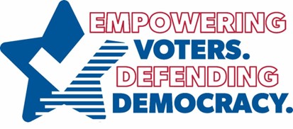 Banner that says, "Empowering Voters. Defending Democracy."